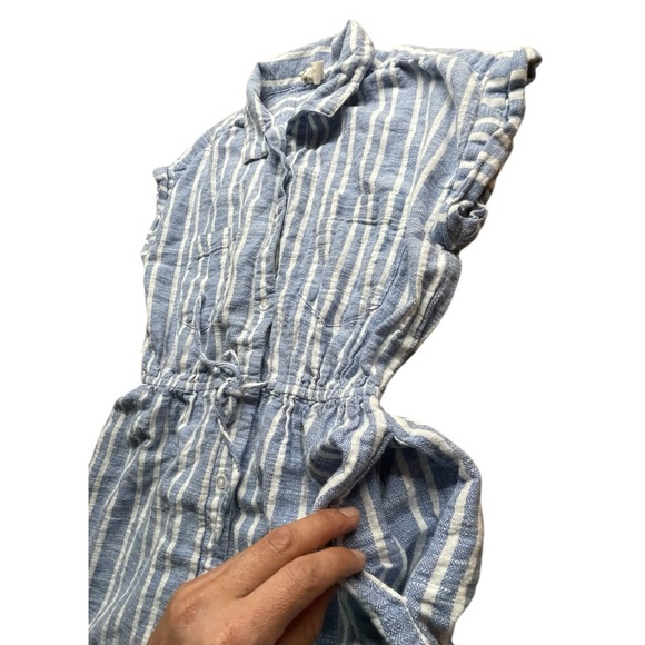 Japna Short Sleeve Collared Striped Shirt Dress Blue And White Size M Pockets - Picture 5 of 10